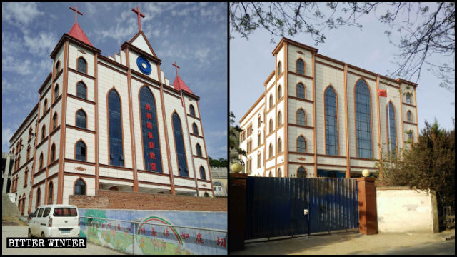 Das Kreuz der Kirche wurde zerstört.