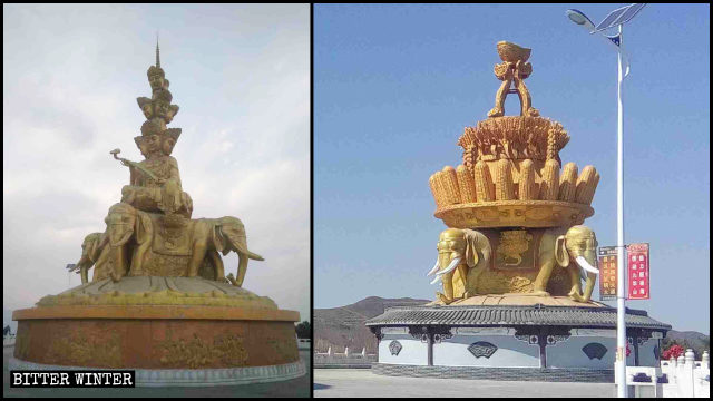 Die Statue des Bodhisattva Samantabhadra wurde in eine Staute umgewandelt