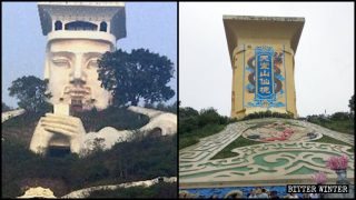 Daoistische Gottes-Skulptur wird zur Werbesäule